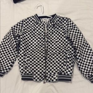 Lola + The Boys Black & White Sequin Checkerboard Bomber Jacket